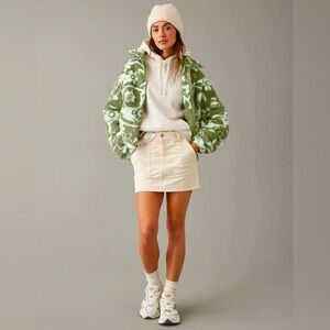 AMERICAN EAGLE Zip-Up Bear Hug Sherpa Sweatshirt Green L/XL